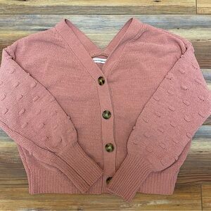 Moon & Madison Boho Cropped Cardigan Tortoise Shell Balloon Sleeves Size L (Jrs)